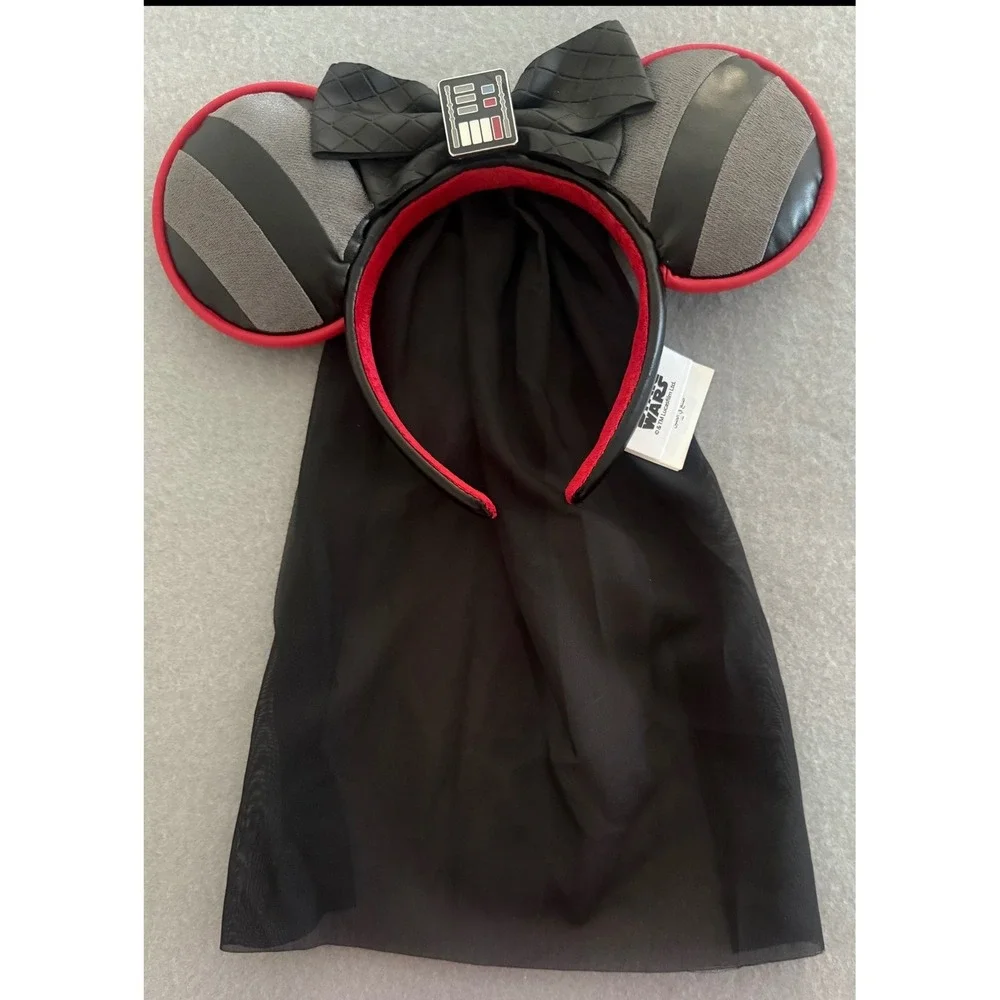 Disney Parks Minnie Mouse Star Wars Darth Vader Ears Headband Veil, Rare Find